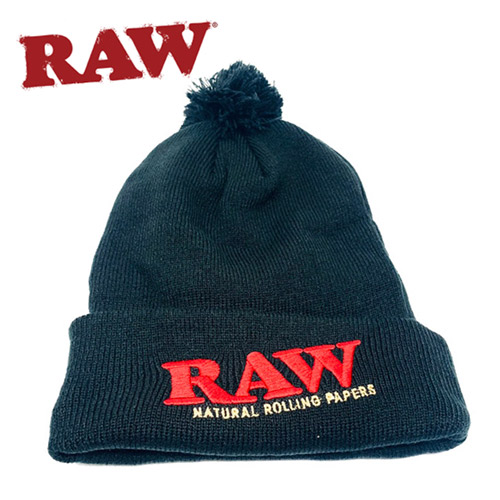 ビーニー「RAW POMPOM HATS BLACK (ロウ ポンポンハット ブラック)」